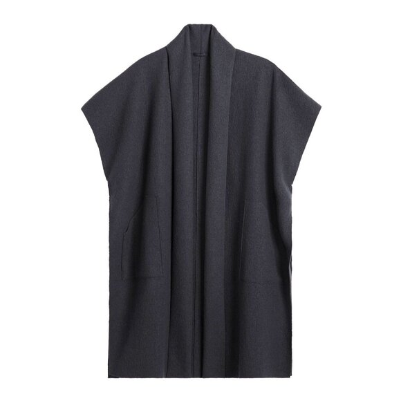 NWT Eileen Fisher Oversized Poncho in Black Lightweight Boiled Wool Serape L/XL - Picture 3 of 7